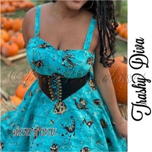 Trashy Diva Astrology Print Getaway Rockabilly Pinup Swing Dress Sz 24